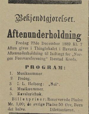 Annonse fra Norges Forsvarsforening, Ibestad kreds i Tromsø Amtstidende 20.12.1889.jpg