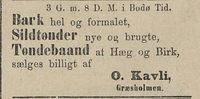 364. Annonse fra O. Kavli i Tromsø Stiftstidende 05.06.1887.jpg