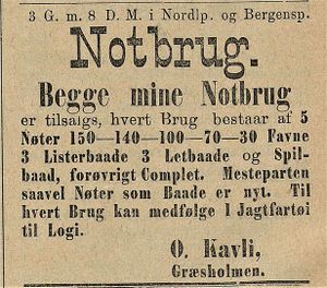 Annonse fra O. Kavli i Tromsø Stiftstidende 19.09.1886.jpg