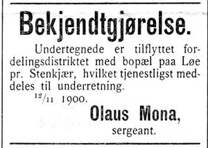 Annonse fra Olaus Mona i Indtrøndelagen 16.11. 1900.jpg