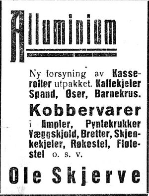 Annonse fra Ole Skjerve i Trønderbladet 15. des 1926.jpg