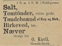 361. Annonse fra Oluf Kavli i Tromsø Stiftstidende 09.09.1886.jpg