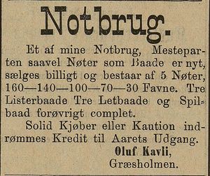 Annonse fra Oluf Kavli i Tromsø Stiftstidende 28.03.1886.jpg