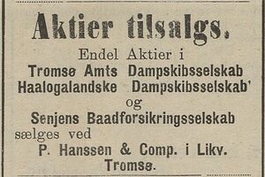 Annonse fra P. Hanssen & Comp. i Likv. i Tromsø Stiftstidende 31.03. 1901.jpg