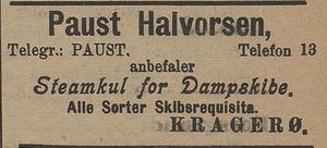 Annonse fra Paust Halvorsen i Kysten 18.01.1905.jpg