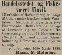 25. Annonse fra Rasm. S. Holmboe i Tromsø Stiftstidende 03.11.1888.jpg