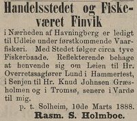 24. Annonse fra Rasm. S. Holmboe i Tromsø Stiftstidende 03.11.1888.jpg