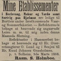 25. Annonse fra Rasmus S. Holmboe i Tromsø Stiftstidende 03.11.1888.jpg
