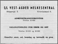 199. Annonse fra SL Vest-Agder Melkesentral i Norsk Militært Tidsskrift nr. 11 1960.jpg