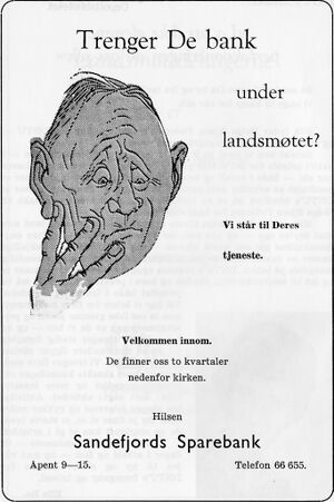 Annonse fra Sandefjords Sparebank i Landsmøter DNT 1963 DNTU Sandefjord.jpg