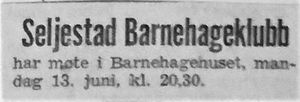 Annonse fra Seljestad barnehageklubb i Harstad Tidende juni 1966.jpg