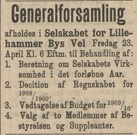 280. Annonse fra Selskabet for Lillehammer Bys Vel i Gudbrandsdølen 22.04.1909.jpg