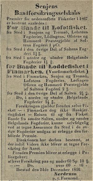 Annonse fra Senjens Baadforsikringsselskab i Tromsø Stiftstidende 03.01.1867.jpg