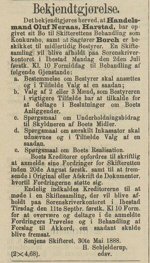 Annonse fra Senjens skifteret i Norsk Kundgjørelsestidende 08.06. 1888.jpg