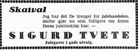 21. Annonse fra Sigurd Tvete i Arbeideravisen 1938.jpg