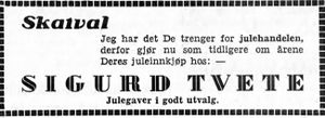 Annonse fra Sigurd Tvete i Arbeideravisen 1938.jpg