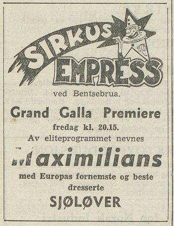Annonse fra Sirkus Empress i Arbeiderbladet 01.06. 1948.jpg