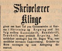 469. Annonse fra Skrivelærer Klinge i Lofot-Posten 15.08.1885.jpg