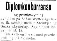 26. Annonse fra Snåsa skytterlag i Inntrøndelagen og Trønderbladet 27.7. 1932.jpg