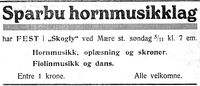 251. Annonse fra Sparbu Hornmusikklag i Nord-Trøndelag og Nordenfjeldsk Tidende 2. november 1922.jpg