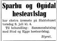 211. Annonse fra Sparbu og Ogndal hesteavlslag i Nord-Trøndelag og Inntrøndelagen 4.7. 1942.jpg