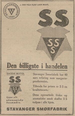 Annonse fra Stavanger Smørfabrik i Sunnmørsposten 04.02.1927.jpg