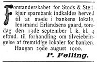 168. Annonse fra Stods og Stenkjær Sparebank i Indtrøndelagen 31.8. 1900.jpg