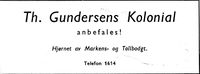 145. Annonse fra Th. Gundersens Kolonial i Kristiansands Avholdslag 1874 - 10.august - 1949.jpg