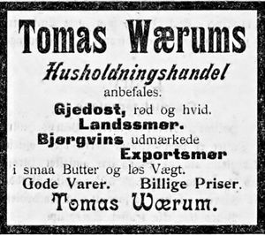 Annonse fra Thomas Wærum i Namdalens Folkeblad 1901.jpg