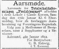 85. Annonse fra Totalafholdsforeningen Fredshjemmet i Søndmøre Folkeblad 8.1.1892.jpg