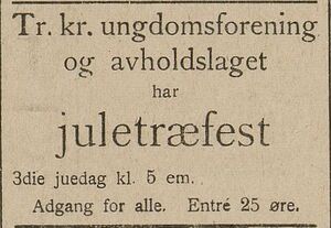 Annonse fra Tr. kr. ungdomsforening og avholdslaget i Harstad Tidende 22.12.1910.jpg