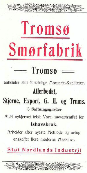 Annonse fra Tromsø Smørfabrik under Harstadutstillingen 1911.jpg