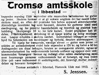 7. Annonse fra Tromsø amtsskole i Harstad Tidende 26. juni 1913.jpg