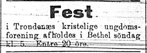 Annonse fra Trondenes kristelige ungdomsforening i Tromsø Amtstidende 4. januar 1900.jpg