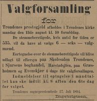 40. Annonse fra Trondenes sogneprestembede i Tromsø Amtstidende 28.07. 1894.jpg