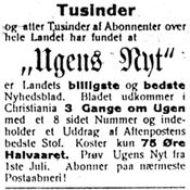 Ugens Nyt-annonse i Harstad Tidende 3. juli 1913.