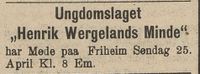 281. Annonse fra Ungdomslaget Henrik Wergelands Minde i Gudbrandsdølen 22.04.1909.jpg