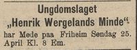 303. Annonse fra Ungdomslaget Henrik Wergelands Minde i Gudbrandsdølen 22.04.1909.jpg