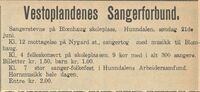 Vestoplandenes Sangerforbund annonserte for sangerstevnet i Hunndalen 21. juni 1925 i Oppland Arbeiderblad 20. juni 1925.