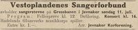 Vestoplandenes Sangerforbund annonserte for sangerstevnet i Jevnaker 11. juli 1943 i avisa Hadeland 7. juli 1943.