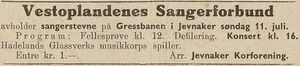 Annonse fra Vestoplandenes Sangerforbund i avisa Hadeland 07.07.1943.jpg