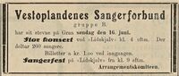 Vestoplandenes Sangerforbund annonserte for sangerstevnet på Gran 16. juni 1929 i avisa Hadeland 13. juni 1929.