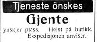 490. Annonse fra arbeidssækende pike i Nord-Trøndelag og Nordenfjeldsk Tidende 09.02.33.jpg