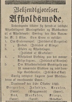 Annonse fra avholdsmenn i Trondenæs i Tromsø Amtstidende 27.10. 1889.jpg