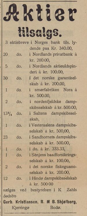 Annonse fra bestyrelsen i K. Zahls dødsbo i Nordlandsposten 17.11. 1900.jpg