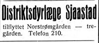500. Annonse fra dyrlege Sjaastad i Nord-Trøndelag og Nordenfjeldsk Tidende 09.02.33.jpg
