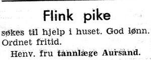 Annonse fra fru tannlege Aursand i Namdal Arbeiderblad 28.10.1950.jpg