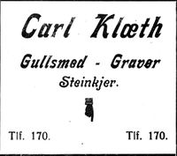 474. Annonse fra gullsmed Carl Klæth i Folkets Rett 1926.jpg