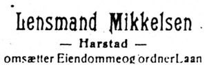 Annonse fra lensmann Mikkelsen i Haalogaland 2907 1913.jpg