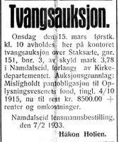 121. Annonse fra lensmannen i Namdalseid i Nord-Trøndelag og Nordenfjeldsk Tidende 09.02.33.jpg
